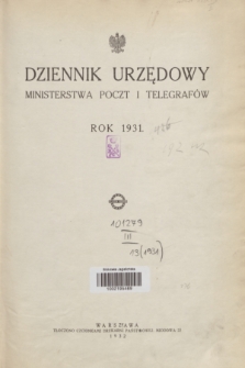 Dziennik Urzędowy Ministerstwa Poczt i Telegrafów. Skorowidze (1931)
