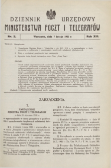 Dziennik Urzędowy Ministerstwa Poczt i Telegrafów. R.13, nr 2 (7 lutego 1931) + dod.