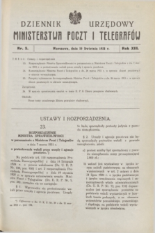Dziennik Urzędowy Ministerstwa Poczt i Telegrafów. R.13, nr 5 (10 kwietnia 1931)