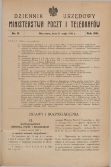 Dziennik Urzędowy Ministerstwa Poczt i Telegrafów. R.13, nr 8 (21 maja 1931) + dod.