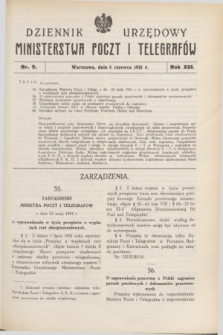 Dziennik Urzędowy Ministerstwa Poczt i Telegrafów. R.13, nr 9 (5 czerwca 1931)