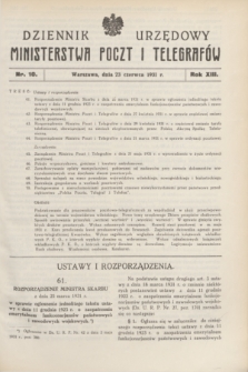 Dziennik Urzędowy Ministerstwa Poczt i Telegrafów. R.13, nr 10 (23 czerwca 1931)