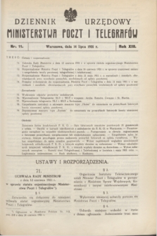 Dziennik Urzędowy Ministerstwa Poczt i Telegrafów. R.13, nr 11 (14 lipca 1931)