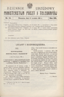 Dziennik Urzędowy Ministerstwa Poczt i Telegrafów. R.13, nr 14 (18 września 1931)