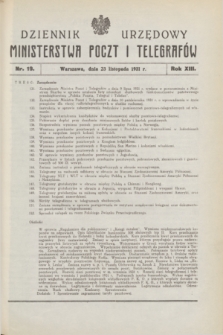 Dziennik Urzędowy Ministerstwa Poczt i Telegrafów. R.13, nr 19 (23 listopada 1931) + dod.