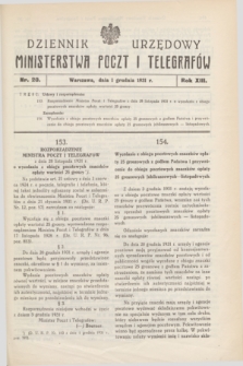 Dziennik Urzędowy Ministerstwa Poczt i Telegrafów. R.13, nr 20 (1 grudnia 1931)