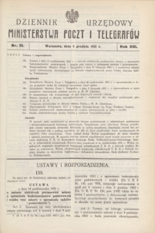 Dziennik Urzędowy Ministerstwa Poczt i Telegrafów. R.13, nr 21 (5 grudnia 1931)