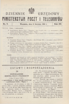 Dziennik Urzędowy Ministerstwa Poczt i Telegrafów. R.15, nr 7 (12 kwietnia 1933)