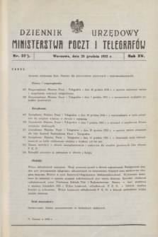 Dziennik Urzędowy Ministerstwa Poczt i Telegrafów. R.15, nr 27 (28 grudnia 1933)