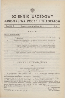 Dziennik Urzędowy Ministerstwa Poczt i Telegrafów. R.16, nr 7 (26 kwietnia 1934)