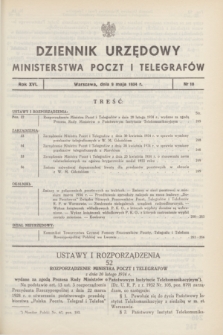 Dziennik Urzędowy Ministerstwa Poczt i Telegrafów. R.16, nr 10 (9 maja 1934)