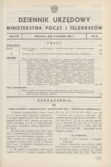 Dziennik Urzędowy Ministerstwa Poczt i Telegrafów. R.16, nr 18 (15 września 1934)