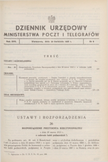 Dziennik Urzędowy Ministerstwa Poczt i Telegrafów. R.17, nr 8 (30 kwietnia 1935) + zał.