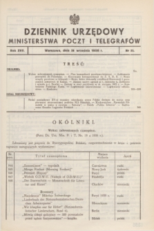 Dziennik Urzędowy Ministerstwa Poczt i Telegrafów. R.17, nr 22 (28 września 1935) + zał.
