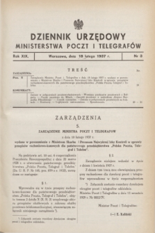 Dziennik Urzędowy Ministerstwa Poczt i Telegrafów. R.19, nr 3 (18 lutego 1937)