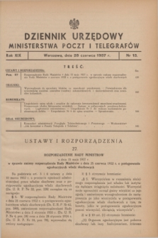 Dziennik Urzędowy Ministerstwa Poczt i Telegrafów. R.19, nr 13 (28 czerwca 1937)