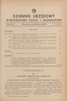 Dziennik Urzędowy Ministerstwa Poczt i Telegrafów. R.19, nr 15 (30 lipca 1937)