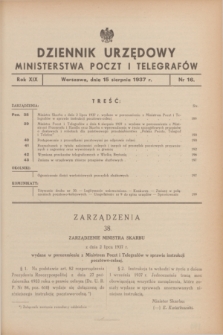 Dziennik Urzędowy Ministerstwa Poczt i Telegrafów. R.19, nr 16 (15 sierpnia 1937)