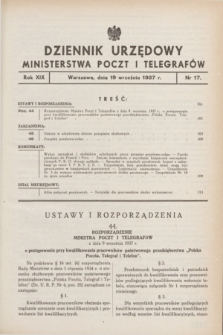 Dziennik Urzędowy Ministerstwa Poczt i Telegrafów. R.19, nr 17 (19 września 1937)