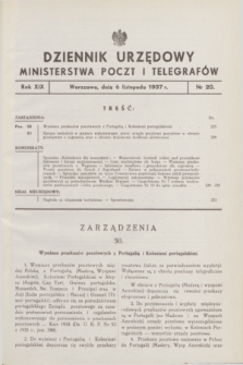 Dziennik Urzędowy Ministerstwa Poczt i Telegrafów. R.19, nr 20 (6 listopada 1937)