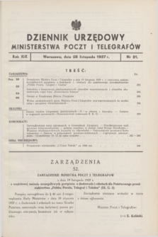 Dziennik Urzędowy Ministerstwa Poczt i Telegrafów. R.19, nr 21 (28 listopada 1937)