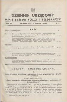 Dziennik Urzędowy Ministerstwa Poczt i Telegrafów. R.20, nr 1 (14 stycznia 1938)