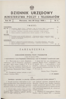 Dziennik Urzędowy Ministerstwa Poczt i Telegrafów. R.20, nr 4 (28 lutego 1938)