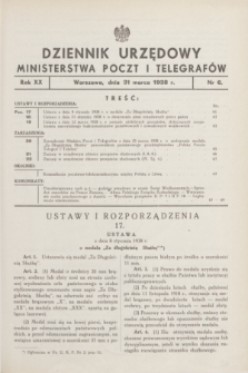 Dziennik Urzędowy Ministerstwa Poczt i Telegrafów. R.20, nr 6 (31 marca 1938)