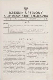 Dziennik Urzędowy Ministerstwa Poczt i Telegrafów. R.20, nr 7 (14 kwietnia 1938)