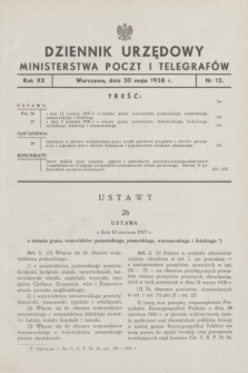 Dziennik Urzędowy Ministerstwa Poczt i Telegrafów. R.20, nr 12 (30 maja 1938)