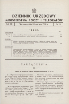 Dziennik Urzędowy Ministerstwa Poczt i Telegrafów. R.20, nr 13 (28 czerwca 1938)
