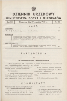 Dziennik Urzędowy Ministerstwa Poczt i Telegrafów. R.20, nr 20 (29 września 1938)