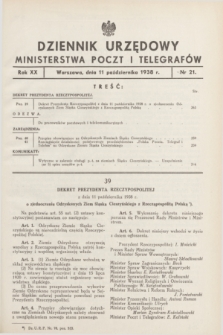 Dziennik Urzędowy Ministerstwa Poczt i Telegrafów. R.20, nr 21 (11 października 1938)