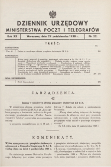 Dziennik Urzędowy Ministerstwa Poczt i Telegrafów. R.20, nr 22 (29 października 1938) + zał.