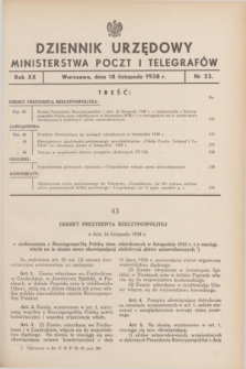 Dziennik Urzędowy Ministerstwa Poczt i Telegrafów. R.20, nr 23 (18 listopada 1938)