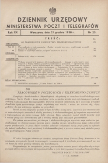 Dziennik Urzędowy Ministerstwa Poczt i Telegrafów. R.20, nr 25 (21 grudnia 1938)