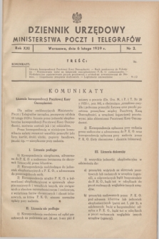 Dziennik Urzędowy Ministerstwa Poczt i Telegrafów. R.21, nr 2 (6 lutego 1939)