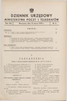 Dziennik Urzędowy Ministerstwa Poczt i Telegrafów. R.21, nr 4 (15 marca 1939)