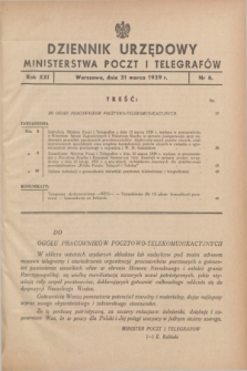 Dziennik Urzędowy Ministerstwa Poczt i Telegrafów. R.21, nr 6 (31 marca 1939)