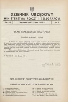 Dziennik Urzędowy Ministerstwa Poczt i Telegrafów. R.21, nr 9 (9 maja 1939)