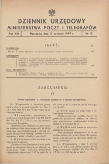 Dziennik Urzędowy Ministerstwa Poczt i Telegrafów. R.21, nr 12 (13 czerwca 1939)