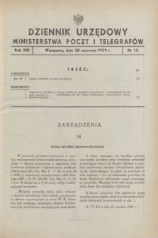 Dziennik Urzędowy Ministerstwa Poczt i Telegrafów. R.21, nr 13 (28 czerwca 1939)