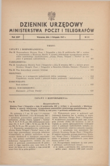 Dziennik Urzędowy Ministerstwa Poczt i Telegrafów. R.24, nr 21 (3 listopada 1947)