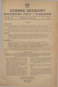 Dziennik Urzędowy Ministerstwa Poczt i Telegrafów. R.25, № 19 (30 sierpnia 1948) + dod.