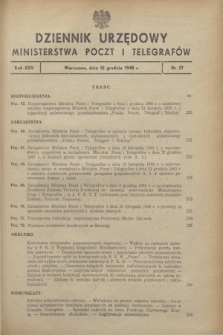 Dziennik Urzędowy Ministerstwa Poczt i Telegrafów. R.25, № 27 (18 grudnia 1948)
