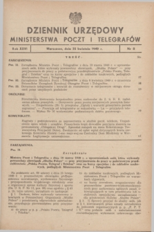 Dziennik Urzędowy Ministerstwa Poczt i Telegrafów. R.26, nr 8 (25 kwietnia 1949)