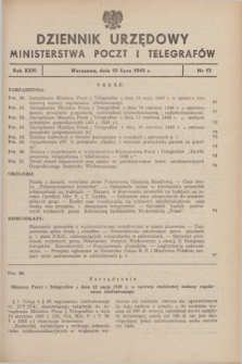 Dziennik Urzędowy Ministerstwa Poczt i Telegrafów. R.26, nr 12 (10 lipca 1949)