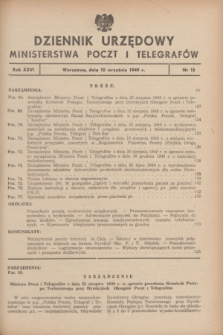 Dziennik Urzędowy Ministerstwa Poczt i Telegrafów. R.26, nr 15 (10 września 1949)