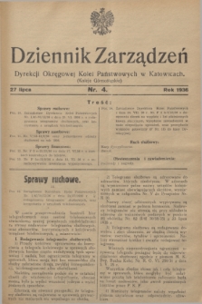 Dziennik Zarządzeń Dyrekcji Okręgowej Kolei Państwowych w Katowicach. 1936, nr 4 (27 lipca)