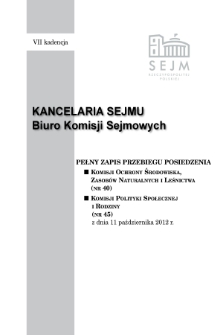Pełny Zapis Przebiegu Posiedzenia Komisji Polityki Społecznej i Rodziny (nr 45) z dnia 11 października 2012 r.